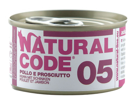 NATURAL CODE 05 Vista Un Šķiņķis konservi kaķiem, 85 g