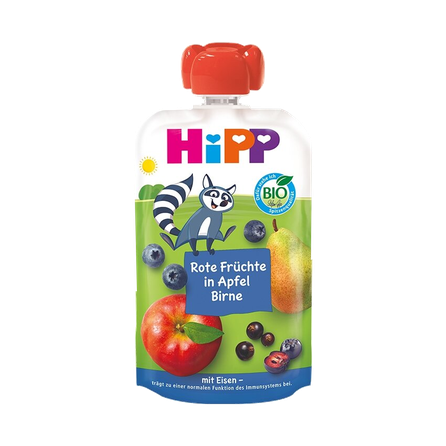 HIPP sarkanie augļi ābolu bumbieru, no 1 gada biezenis, 100 g