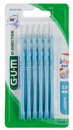 GUM BI-Direction 0.9 mm zobstarpu birstīte, 6 gab.