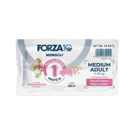 FORZA10 Monodiet Medium Adult Ar Cūku Un  Kartupeļiem, Suņiem sausā barība, 1.5 kg