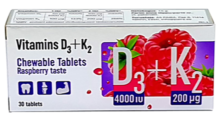 PHARMPRO Vitamin D3+K2 košļājamās tabletes, 30 gab.