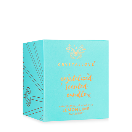 CRYSTALLOVE Amazonite Soy Candle & Lemon Lime aromātiskā svece, 400 g