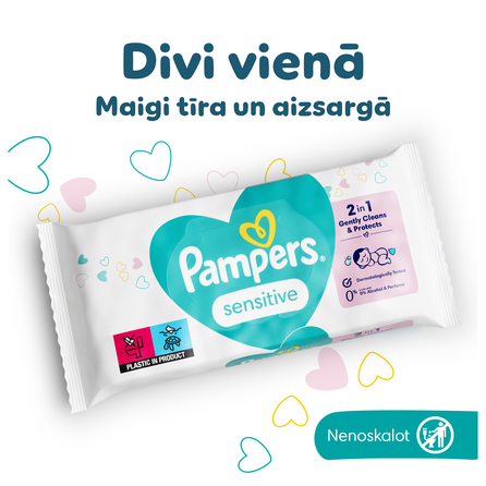 PAMPERS Sensitive, Plastic Free mitrās salvetes, 208 gab.