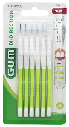 GUM BI-Direction 0.7 mm zobstarpu birstīte, 6 gab.