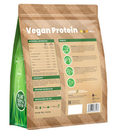 VPLAB Vegan Protein Vanilla pulveris, 500 g