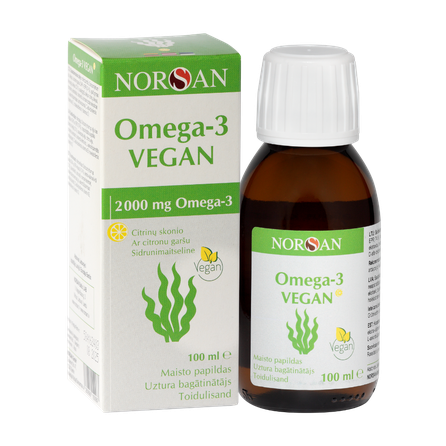 NORSAN NORSAN OMEGA-3 VEGAN ar citronu garšu, 100 ml eļļa eļļa, 100 ml