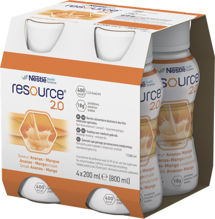 NESTLE Resource 2.0 ar ananāsu-mango garšu, 200 ml, 4 gab.