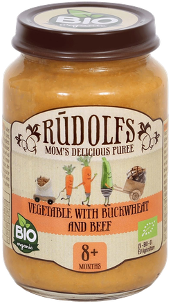 RŪDOLFS Dārzeņi Ar Griķiem Un Jaunlopu BIO 8+ biezenis, 190 g