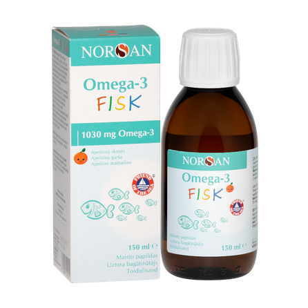 NORSAN Omega-3 Fisk Ar Apelsīnu Garšu eļļa, 150 ml