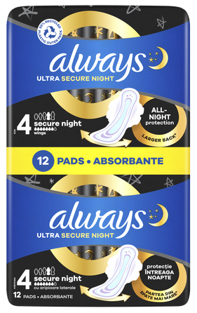 ALWAYS  Ultra Secure Night higiēniskās paketes, 12 gab.
