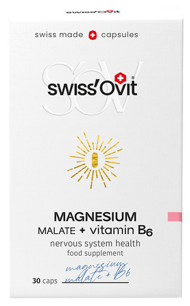SWISS OVIT Magnesium Malate 150 mg + Vit. B6 kapsulas, 30 gab.