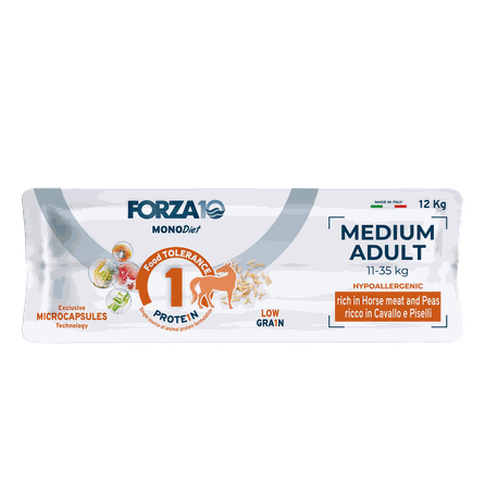 FORZA10 Monodiet Medium Adult Ar Zirgu Un Zirņiem, Suņiem sausā barība, 12 kg
