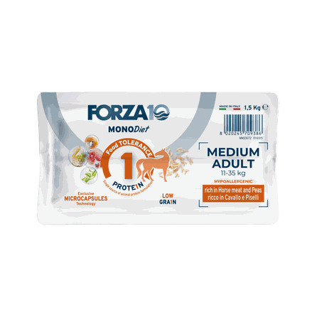 FORZA10 Monodiet Medium Adult Ar Zirgaaļu Un Zirņiem, Suņiem sausā barība, 1.5 kg