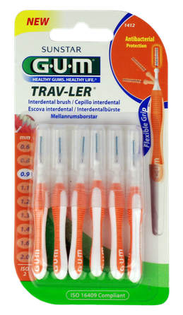 GUM Trav-Ler 0,9 mm zobstarpu birstīte, 6 gab.