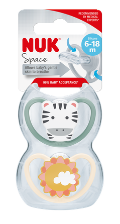 NUK Space (6-18 m), Silicone māneklītis, 2 gab.