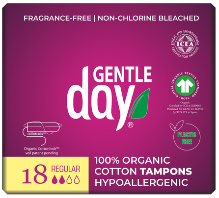 GENTLE DAY Regular Organic Cotton tamponi, 18 gab.