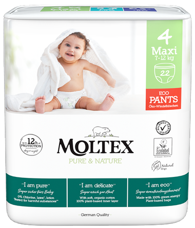 MOLTEX Eco Pure & Nature 4 Maxi (7-12 kg) biksītes, 22 gab.