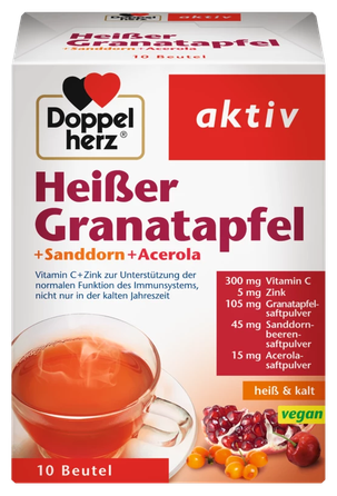 DOPPELHERZ Aktiv Heise granātābols + smiltsērkšķis + acerola pulveris, 10 gab.
