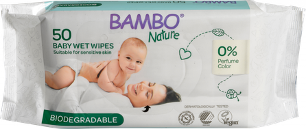 BAMBO NATURE Nature Biodegradable mitrās salvetes, 50 gab.
