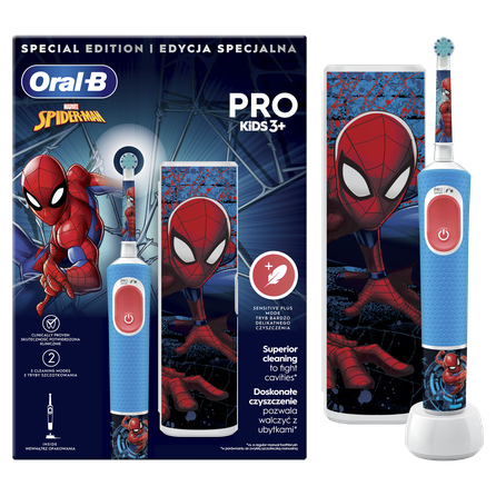 ORAL-B Pro Kids Spiderman ar ceļojumu futrāli elektriskā zobu birste, 1 gab.