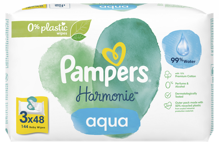 PAMPERS Harmonie Aqua (3x48) mitrās salvetes, 144 gab.