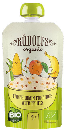RŪDOLFS Ar Augļiem Trīsgraudu BIO 4+ biezputra, 110 g