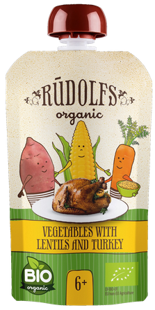 RŪDOLFS Dārzeņi, Lēcas, Tītara Gaļa BIO 6+ biezenis, 110 g