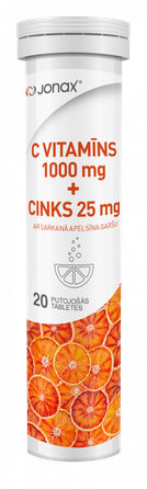 JONAX C Vitamīns 1000 mg+CINKS 25 mg putojošās tabletes, 20 gab.