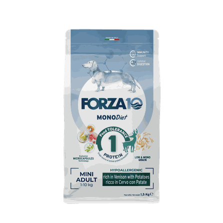 FORZA10 Monodiet Mini Adult Ar Briedi Un Kartupeļiem, Suņiem sausā barība, 1.5 kg