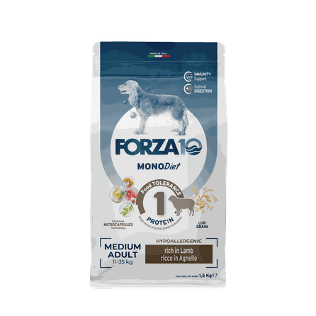 FORZA10 Monodiet Medium Adult Ar Jēru, Suņiem sausā barība, 1.5 kg