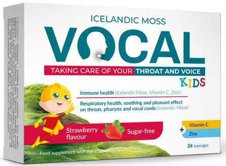 VOCAL  KIDS ar zemeņu garšu košļājamās pastilas, 24 gab.