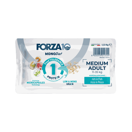 FORZA10 Monodiet Medium Adult Ar Zivi, Suņiem sausā barība, 1.5 kg