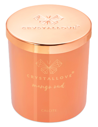 CRYSTALLOVE Calcite Soy Candle & Mango aromātiskā svece, 400 g