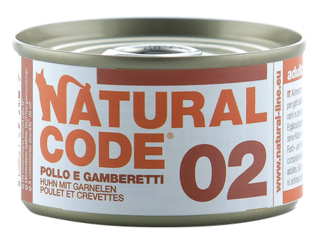 NATURAL CODE 02 Vista Un Garneles konservi kaķiem, 85 g
