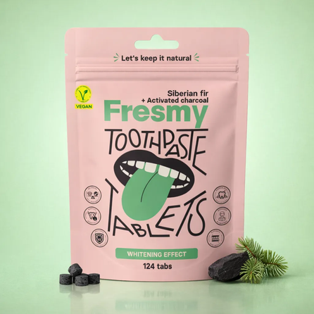 FRESMY With Siberian Fir and Activated Charcoal zobu pastas tabletes, 124 gab.