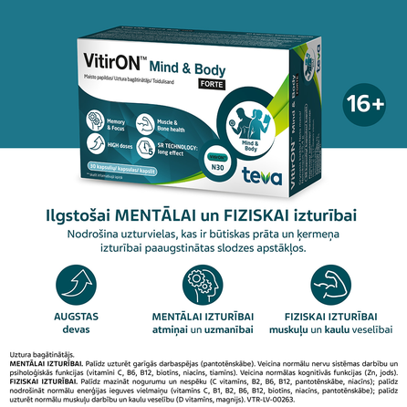 VITIRON Mind & Body FORTE kapsulas, 30 gab.
