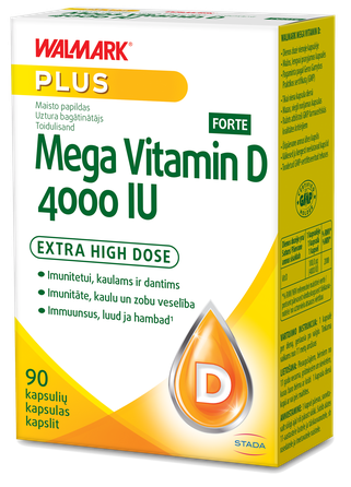 WALMARK   Mega D3 vitamīni 4000 IU Forte kapsulas, 90 gab.
