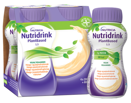 NUTRICIA Nutridrink PlantBased 1,5 kcal/ml ar mango un pasifloras augļu garšu 200 ml, 4 gab.