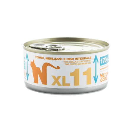 NATURAL CODE XL 11 Tuncis, Menca Un Brūnie Rīsi mitrā barība, 170 g