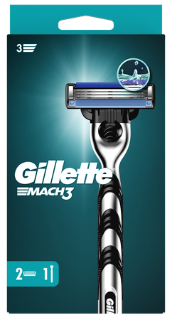 GILLETTE Mach3 2 maiņas kasetnes + skuveklis, 1 gab.