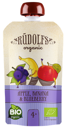 RŪDOLFS Ābolu, Banānu, Melleņu BIO 4+ biezenis, 110 g