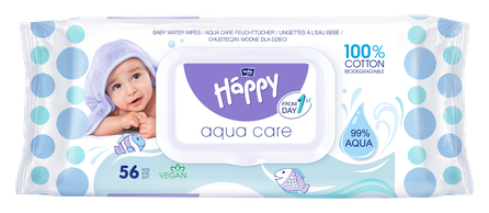 HAPPY   Aqua Care mitrās salvetes, 56 gab.