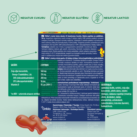 MOLLERS Junior Zivju Eļļa ar Kolas Garšu želejas zivtiņas, 45 gab.