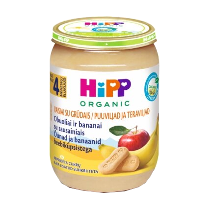 HIPP āboli un banāni ar cepumiem, no 4mēn biezenis, 190 g