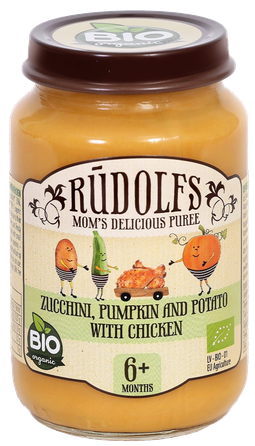 RŪDOLFS Cukīni, Ķirbis Un Kartupeļu Biezenis Ar Vistu BIO 6+ biezenis, 190 g