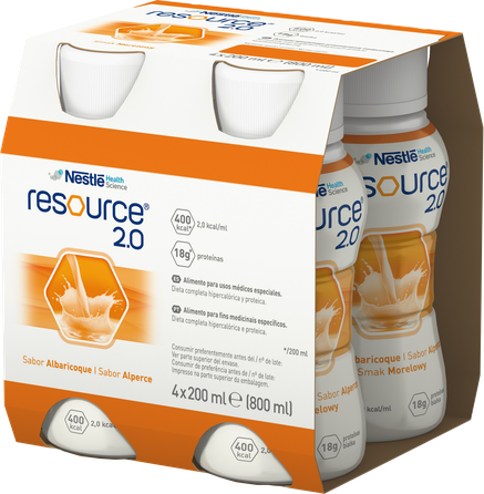 NESTLE Resource 2.0 ar aprikožu garšu, 200 ml, 4 gab.