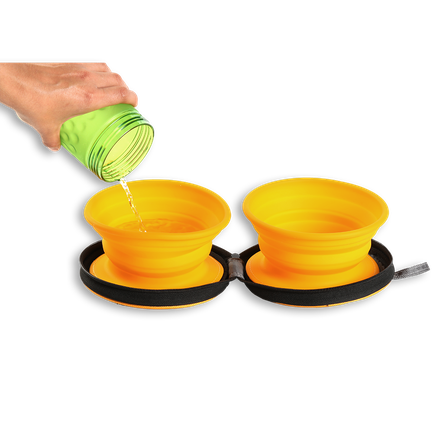 KIWI WALKER Double Bowl, Oranža, Ceļojumu bļoda, 1 gab.