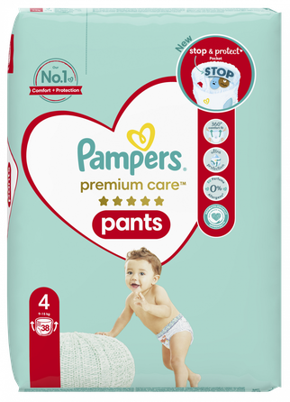 PAMPERS Premium Care 4 (9-15 kg) autiņbiksītes, 38 gab.