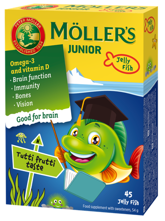 MOLLERS JUNIOR (augļu garša) želejas zivtiņas, 45 gab.