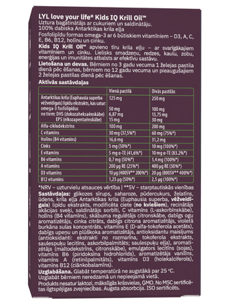 LYL  Kids IQ Krill Oil Ar Augļu Garšu košļājamās pastilas, 30 gab.